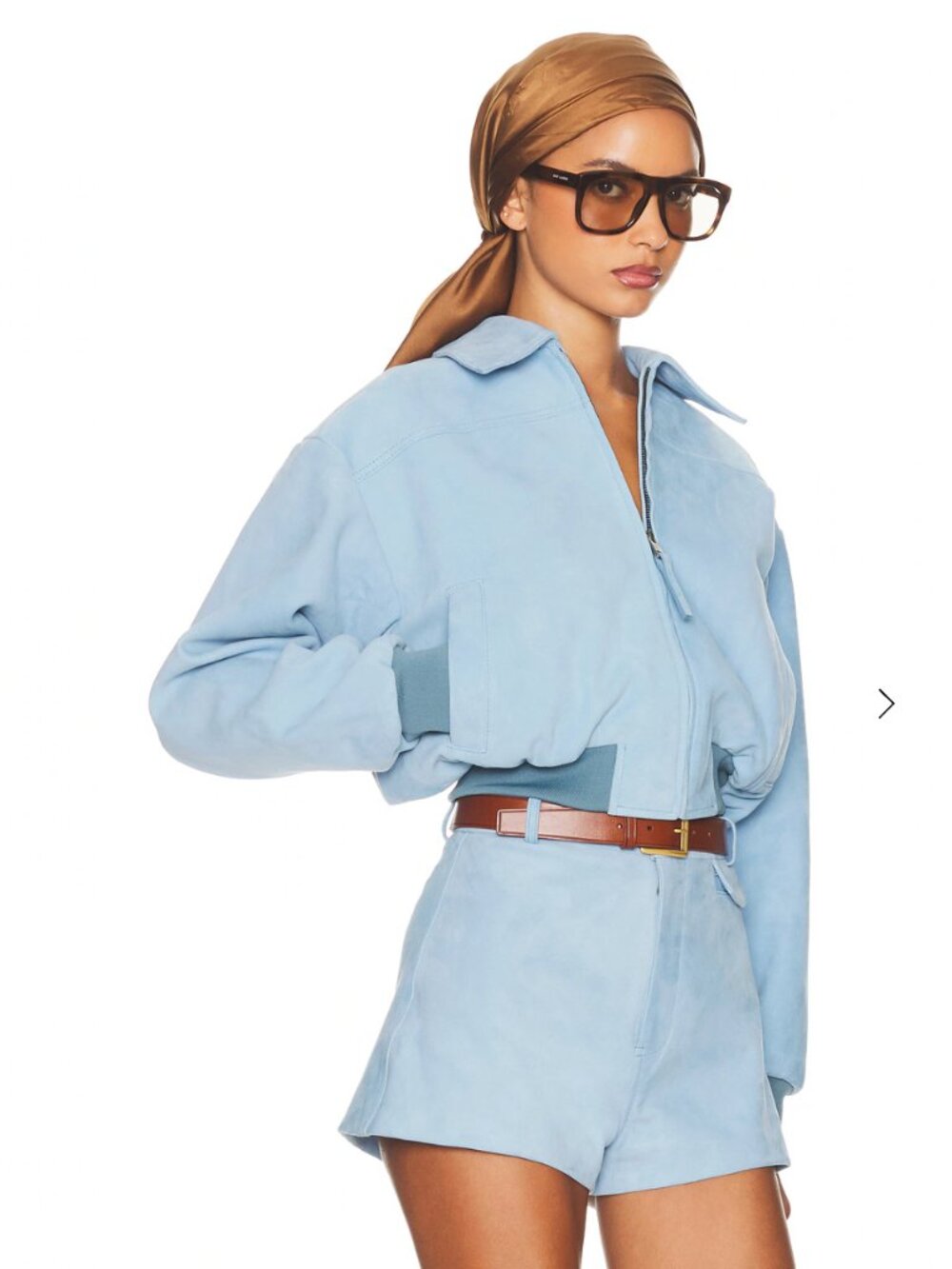 NWT Helsa The Suede Zip Bomber in Faded Denim - Picture 2 of 2